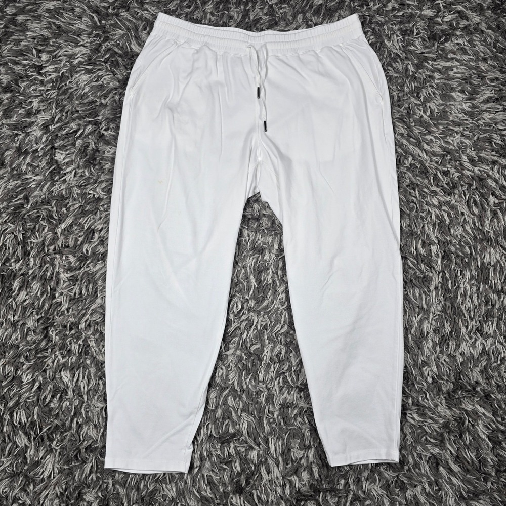 Eileen Fisher White Cotton Spandex Drawstring Jogger Pants Large Made in USA - Picture 1 of 10